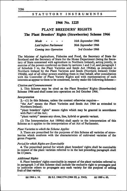 The Plant Breeders' Rights (Strawberries) Scheme 1966