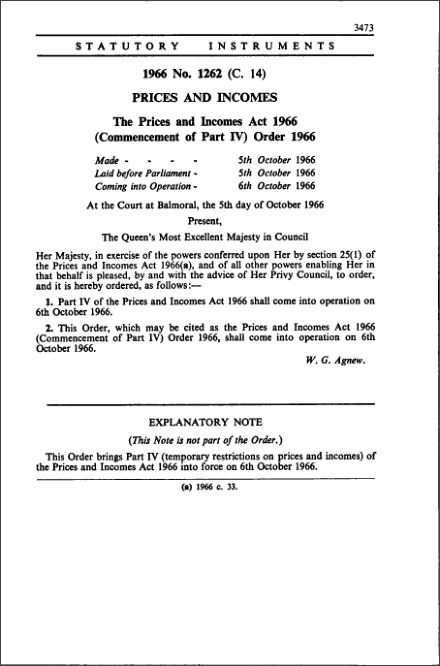 The Prices and Incomes Act 1966 (Commencement of Part IV) Order 1966