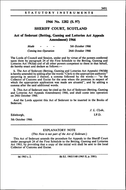 Act of Sederunt (Betting, Gaming and Lotteries Act Appeals Amendment) 1966
