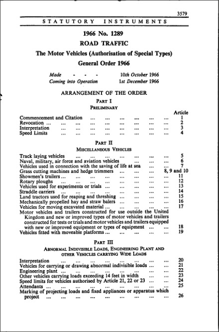 The Motor Vehicles (Authorisation of Special Types) General Order 1966