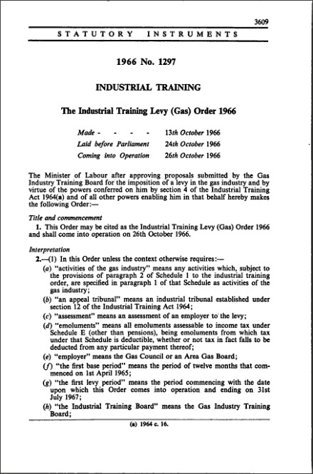 The Industrial Training Levy (Gas) Order 1966