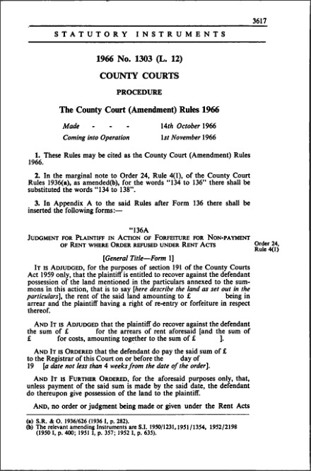The County Court (Amendment) Rules 1966