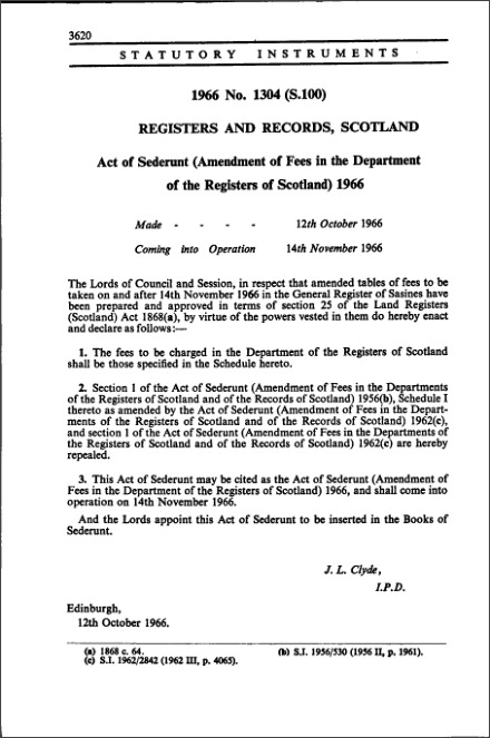 Act of Sederunt (Amendment of Fees in the Department of the Registers of Scotland) 1966