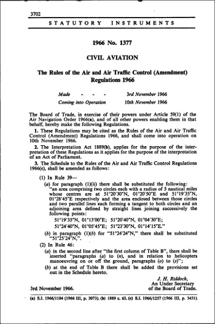 The Rules of the Air and Air Traffic Control (Amendment) Regulations 1966
