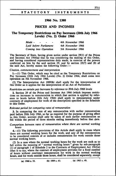The Temporary Restrictions on Pay Increases (20th July 1966 Levels) (No. 2) Order 1966