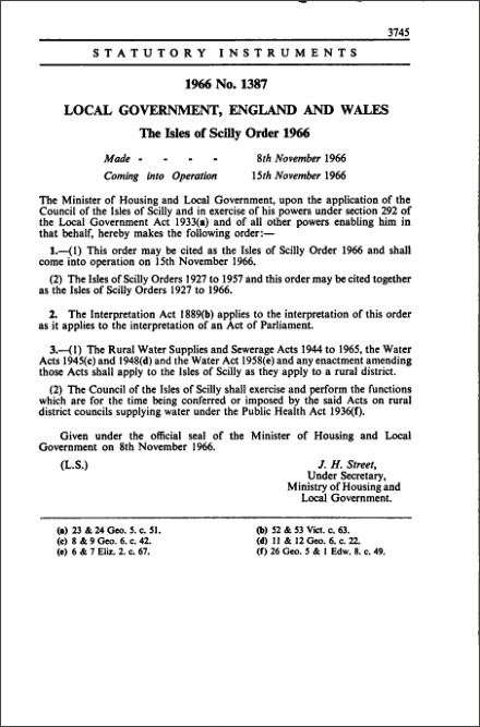 The Isles of Scilly Order 1966