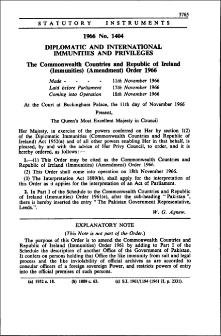 The Commonwealth Countries and Republic of Ireland (Immunities) (Amendment) Order 1966