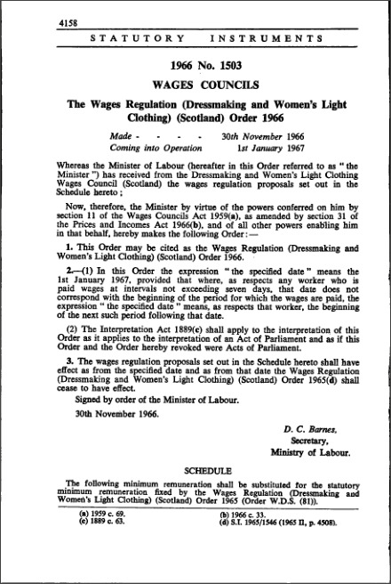 The Wages Regulation (Dressmaking and Women's Light Clothing) (Scotland) Order 1966