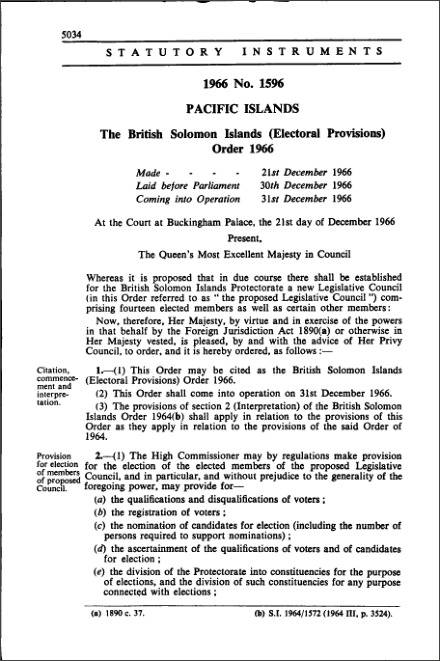 The British Solomon Islands (Electoral Provisions) Order 1966