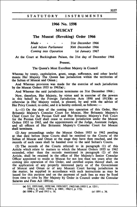 The Muscat (Revoking) Order 1966