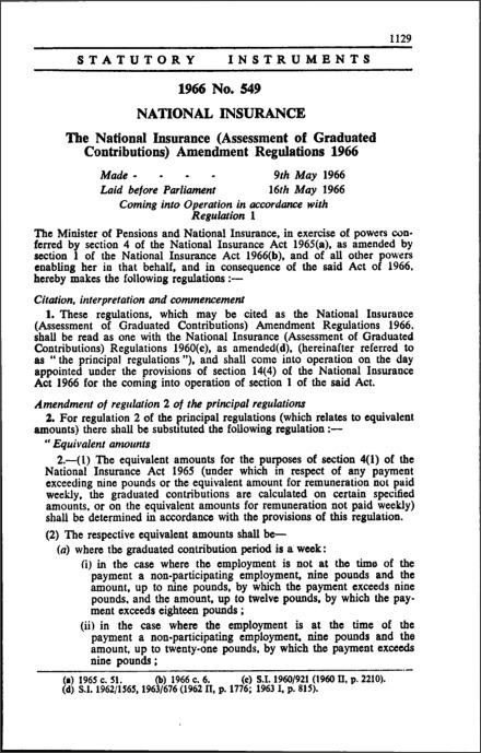 The National Insurance (Assessment of Graduated Contributions) Amendment Regulations 1966