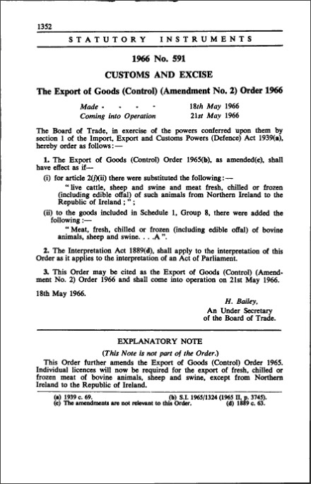 The Export of Goods (Control) (Amendment No. 2) Order 1966
