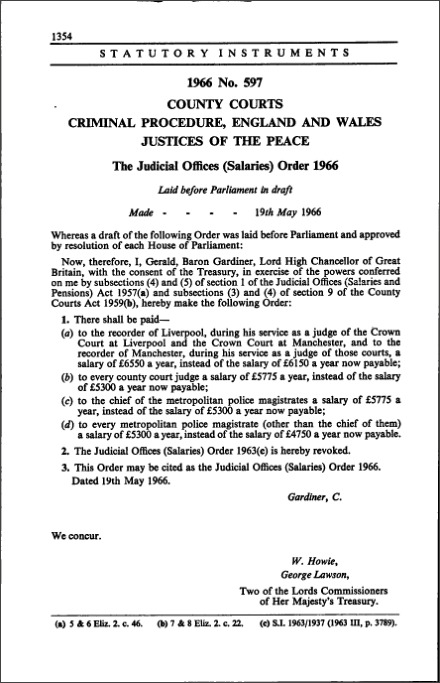 The Judicial Offices (Salaries) Order 1966