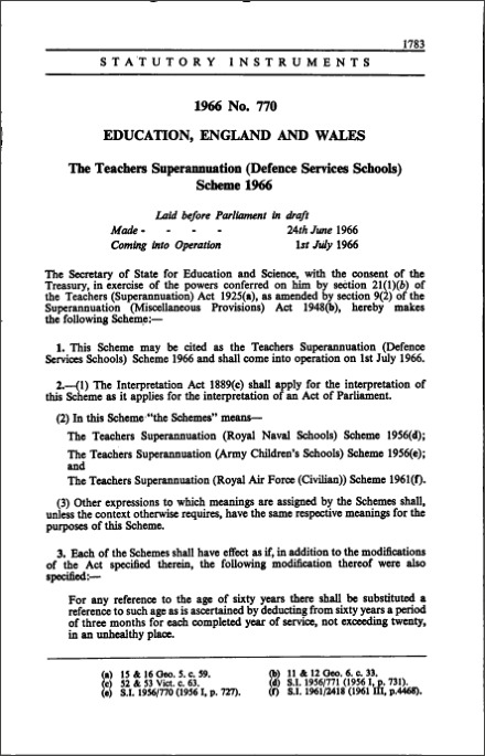 The Teachers Superannuation (Defence Services Schools) Scheme 1966