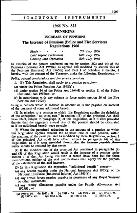 The Increase of Pensions (Police and Fire Services) Regulations 1966