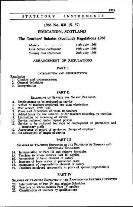 The Teachers' Salaries (Scotland) Regulations 1966