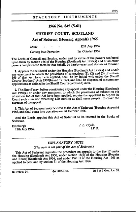 Act of Sederunt (Housing Appeals) 1966