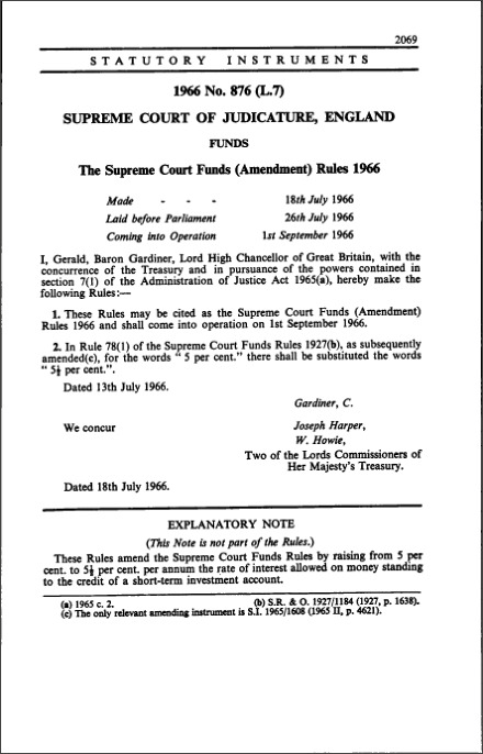 The Supreme Court Funds (Amendment) Rules 1966