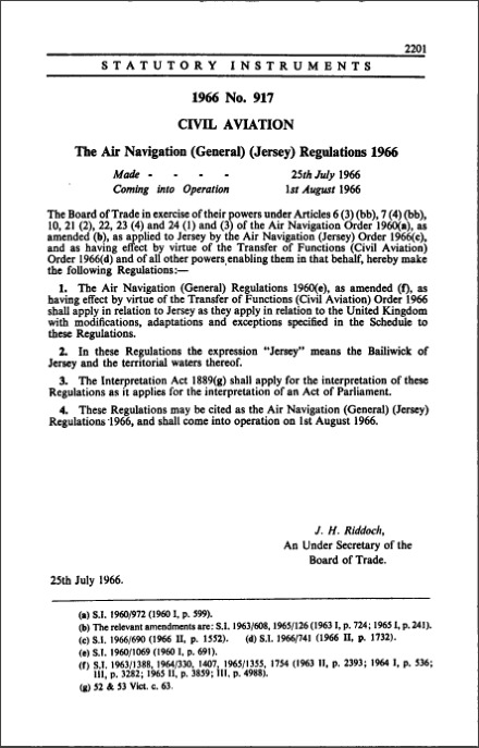 The Air Navigation (General) (Jersey) Regulations 1966