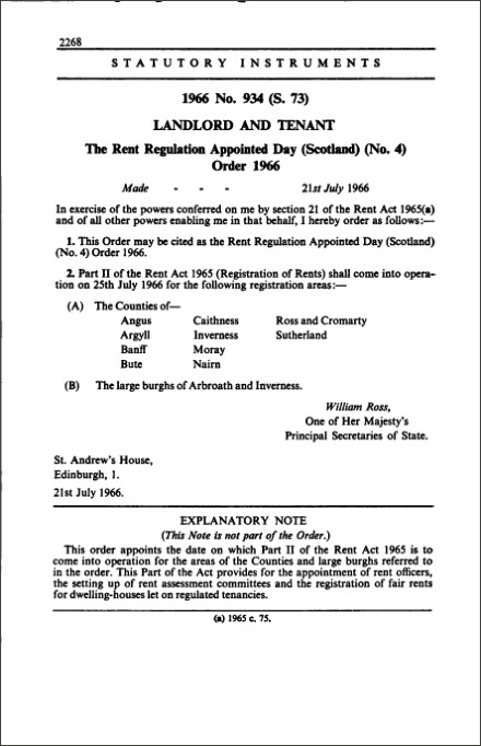 The Rent Regulation Appointed Day (Scotland) (No. 4) Order 1966