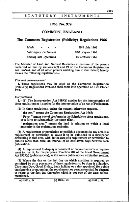 The Commons Registration (Publicity) Regulations 1966