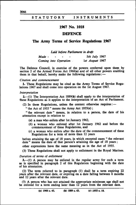 The Army Terms of Service Regulations 1967