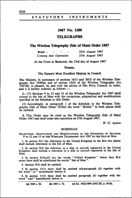 The Wireless Telegraphy (Isle of Man) Order 1967