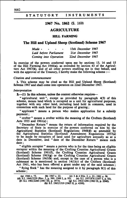 The Hill and Upland Sheep (Scotland) Scheme 1967