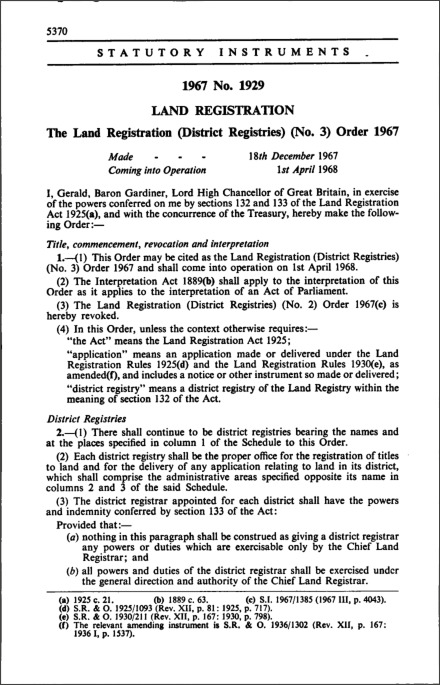 The Land Registration (District Registries) (No. 3) Order 1967