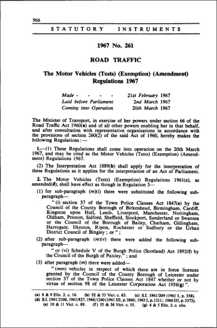 The Motor Vehicles (Tests) (Exemption) (Amendment) Regulations 1967