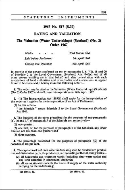 The Valuation (Water Undertakings) (Scotland) (No. 2) Order 1967