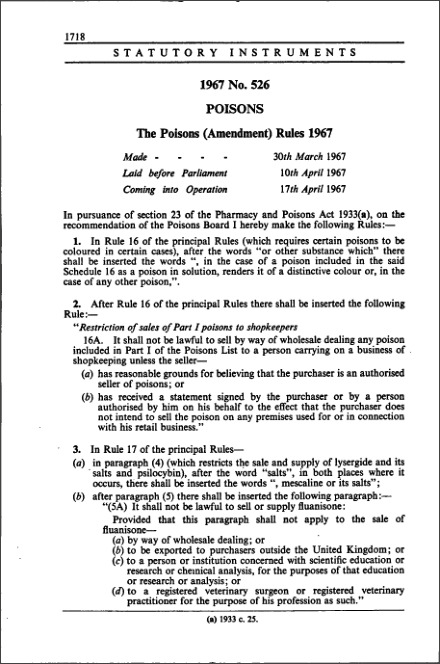 The Poisons (Amendment) Rules 1967