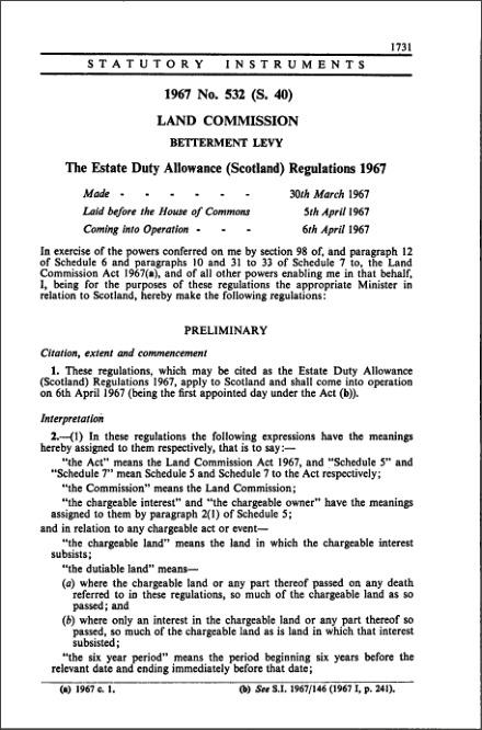 The Estate Duty Allowance (Scotland) Regulations 1967