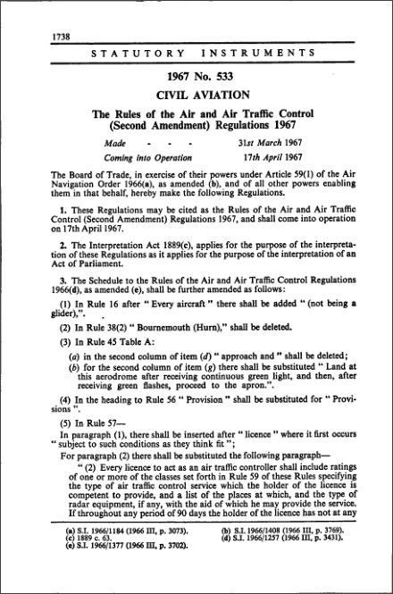 The Rules of the Air and Air Traffic Control (Second Amendment) Regulations 1967