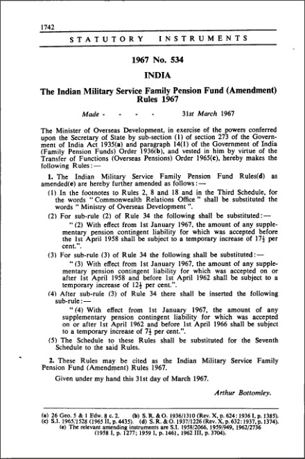The Indian Military Service Family Pension Fund (Amendment) Rules 1967