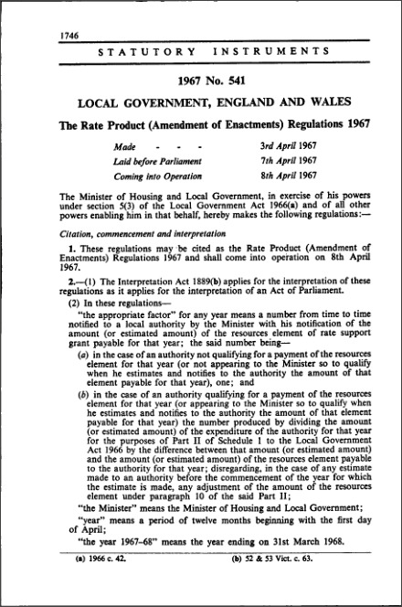 The Rate Product (Amendment of Enactments) Regulations 1967