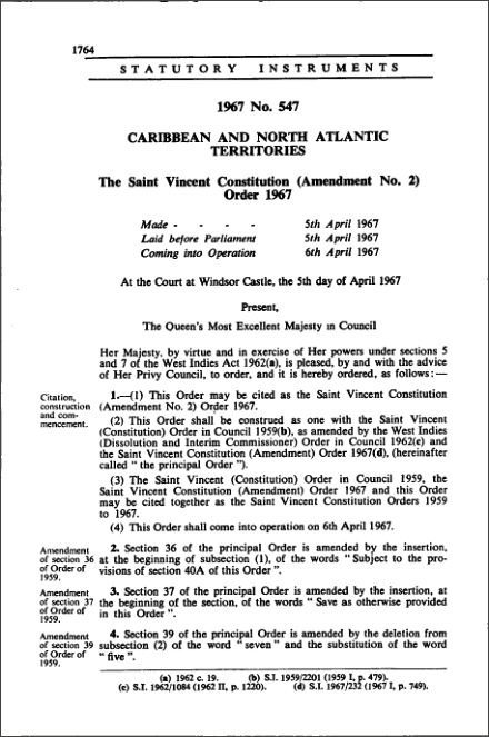 The St. Vincent Constitution (Amendment No. 2) Order 1967
