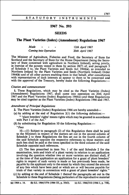 The Plant Varieties (Index) (Amendment) Regulations 1967