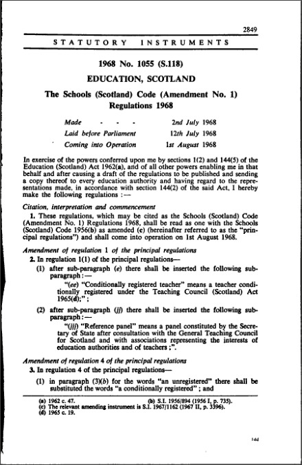 The Schools (Scotland) Code (Amendment No. 1) Regulations 1968