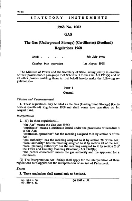 The Gas (Underground Storage) (Certificates) (Scotland) Regulations 1968