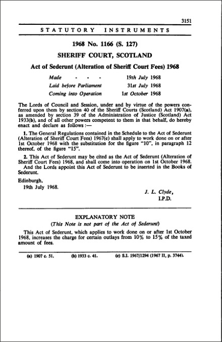 Act of Sederunt (Alteration of Sheriff Court Fees) 1968