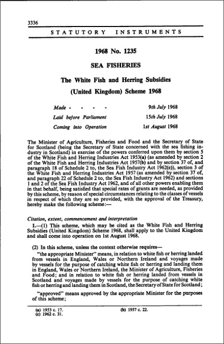 The White Fish and Herring Subsidies (United Kingdom) Scheme 1968