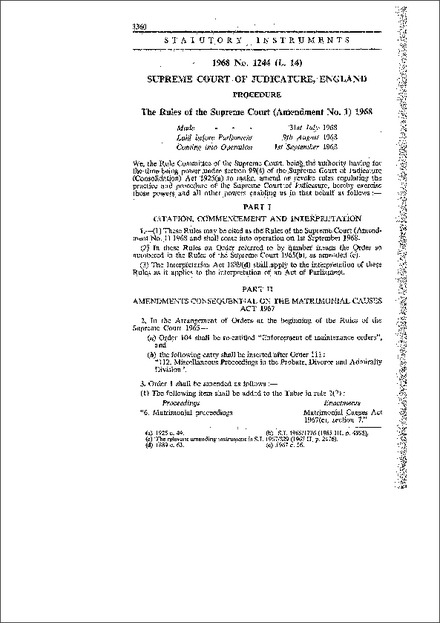 The Rules of the Supreme Court (Amendment No.1) 1968