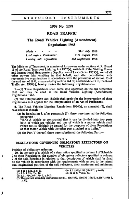 The Road Vehicles Lighting (Amendment) Regulations 1968