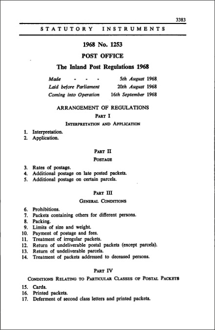The Inland Post Regulations 1968