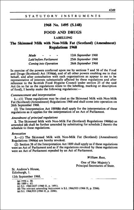 The Skimmed Milk with Non-Milk Fat (Scotland) (Amendment) Regulations 1968