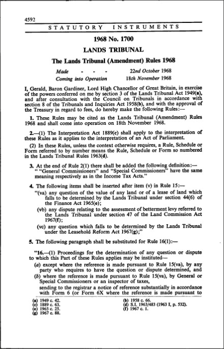 The Lands Tribunal (Amendment) Rules 1968