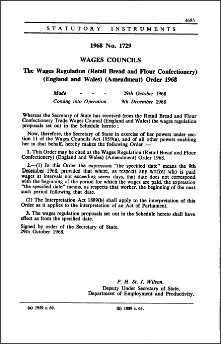 The Wages Regulation (Retail Bread and Flour Confectionery) (England and Wales) (Amendment) Order 1968