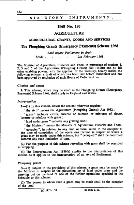 The Ploughing Grants (Emergency Payments) Scheme 1968