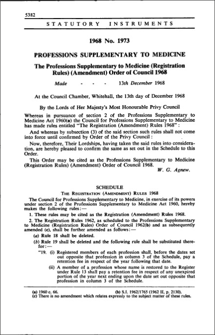 The Professions Supplementary to Medicine (Registration Rules) (Amendment) Order of Council 1968